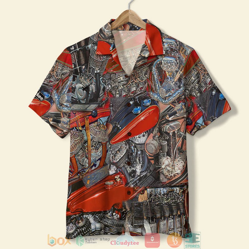 Biker Vintage Motorcycle Postage Stamps Pattern Hawaiian Shirt