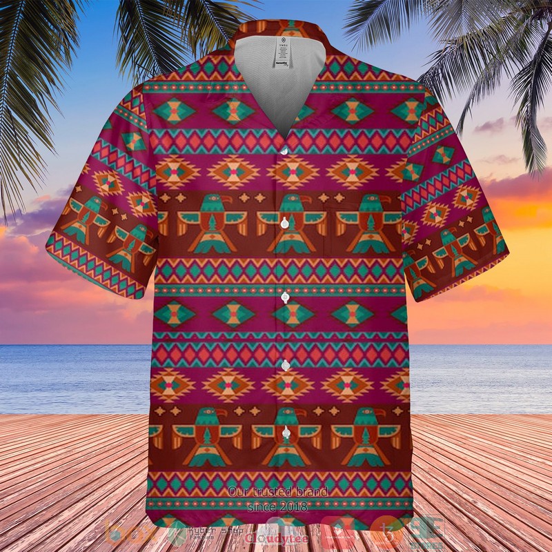 Bird Symbol Pattern Native Blue Hawaiian Shirt