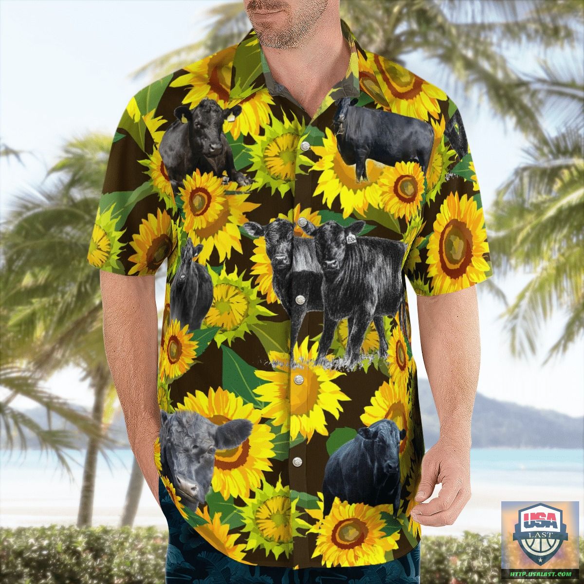 Black Angus Tropical Hawaiian Shirt Summer Short