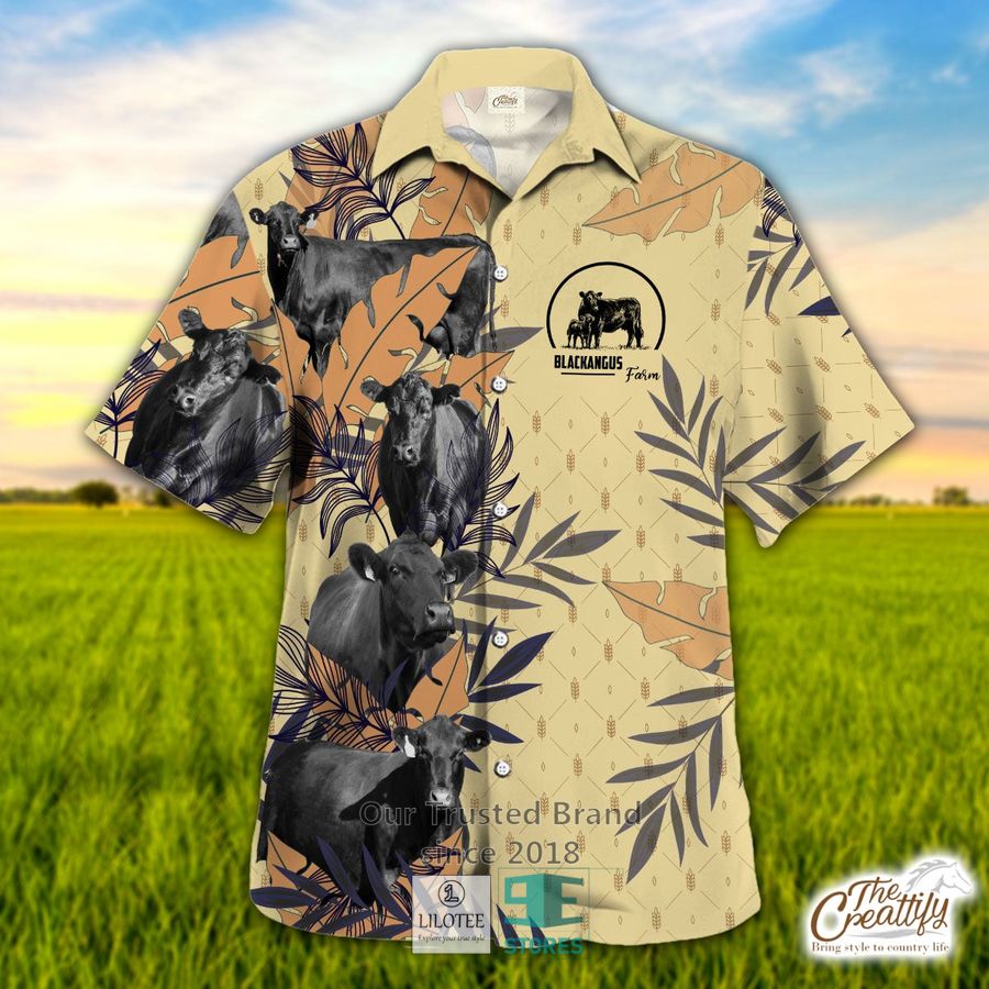 Black Angus In Rolled Hay Pattern Hawaiian Shirt