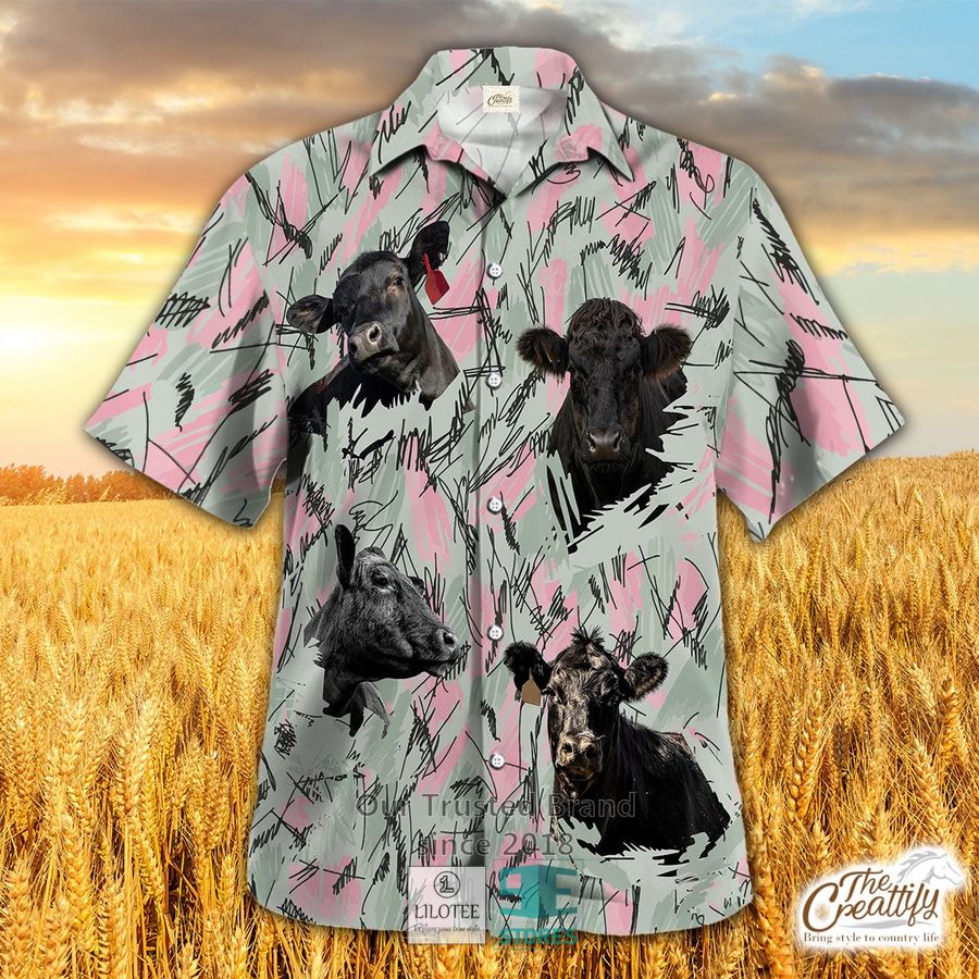 Black Angus Flower Full Color Hawaiian Shirt