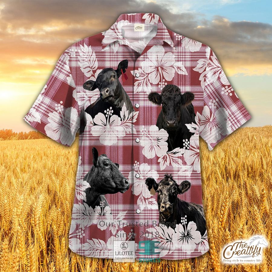 Black Angus In Rolled Hay Pattern Hawaiian Shirt