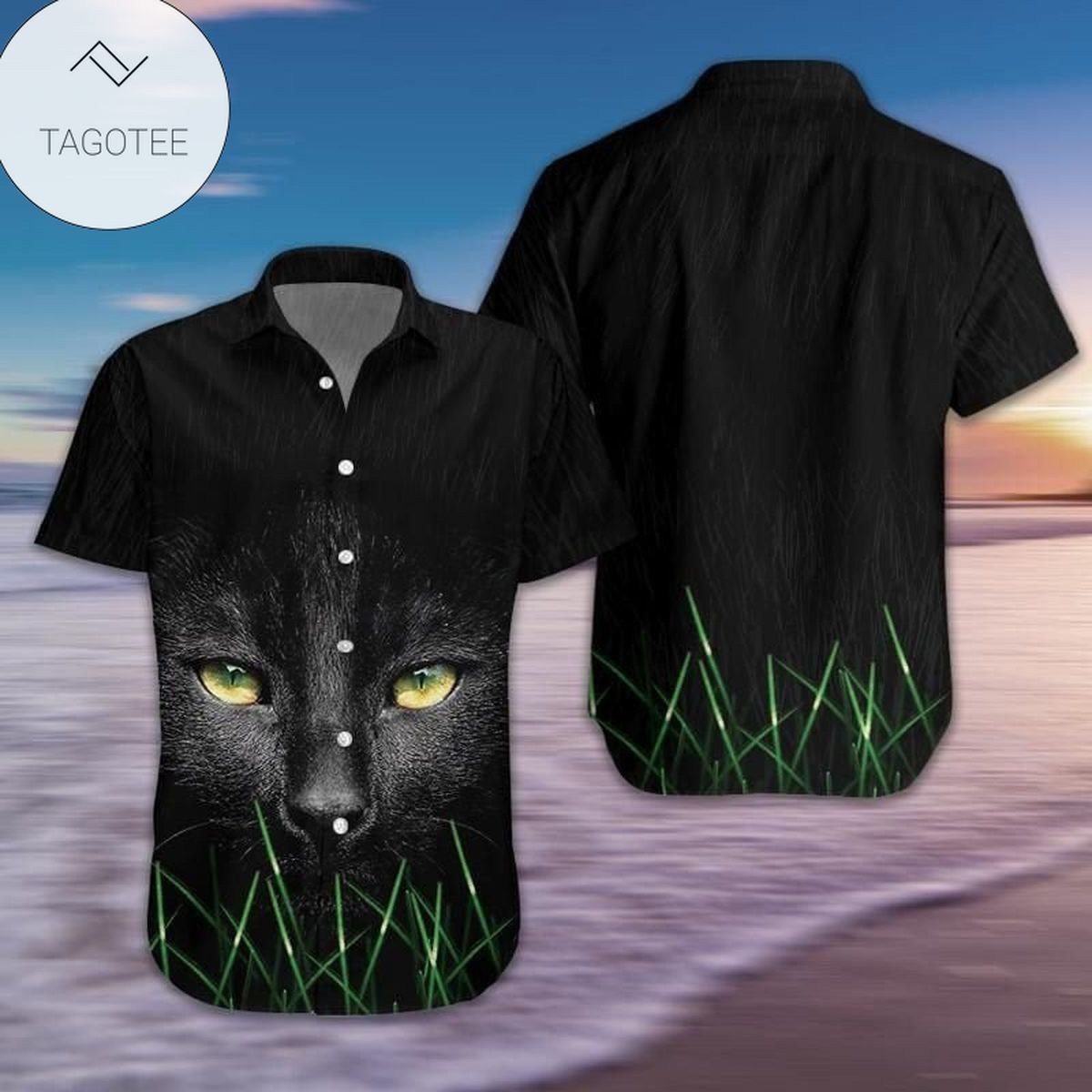 Black Cat For men And Women Graphic Print Short Sleeve Hawaiian Casual Shirt