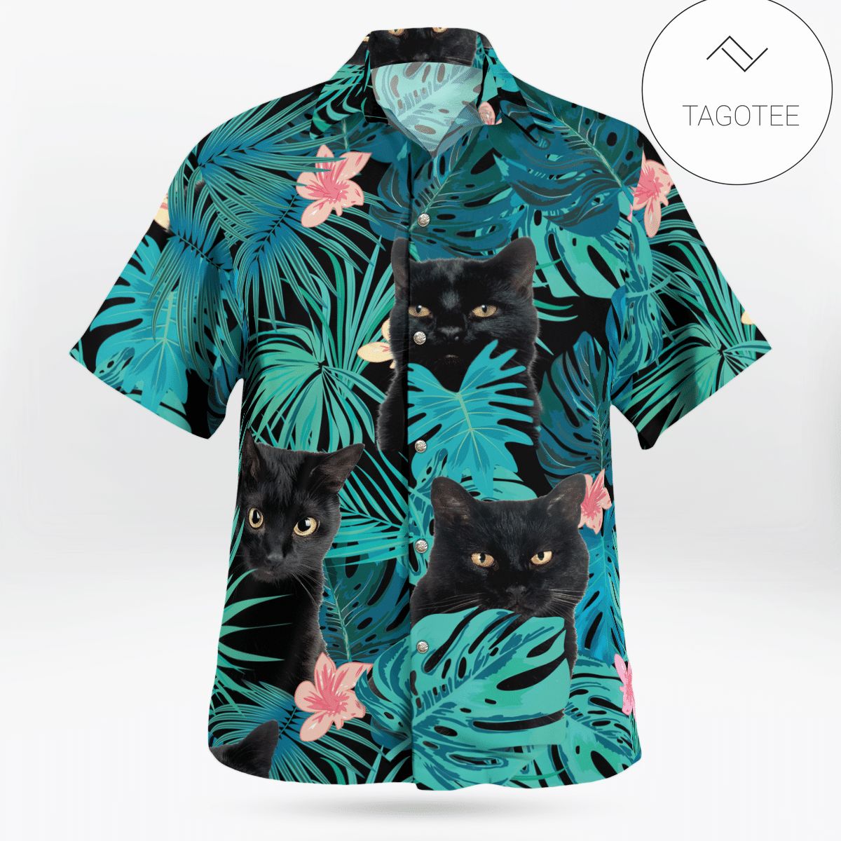 Black Cat For men And Women Graphic Print Short Sleeve Hawaiian Casual Shirt