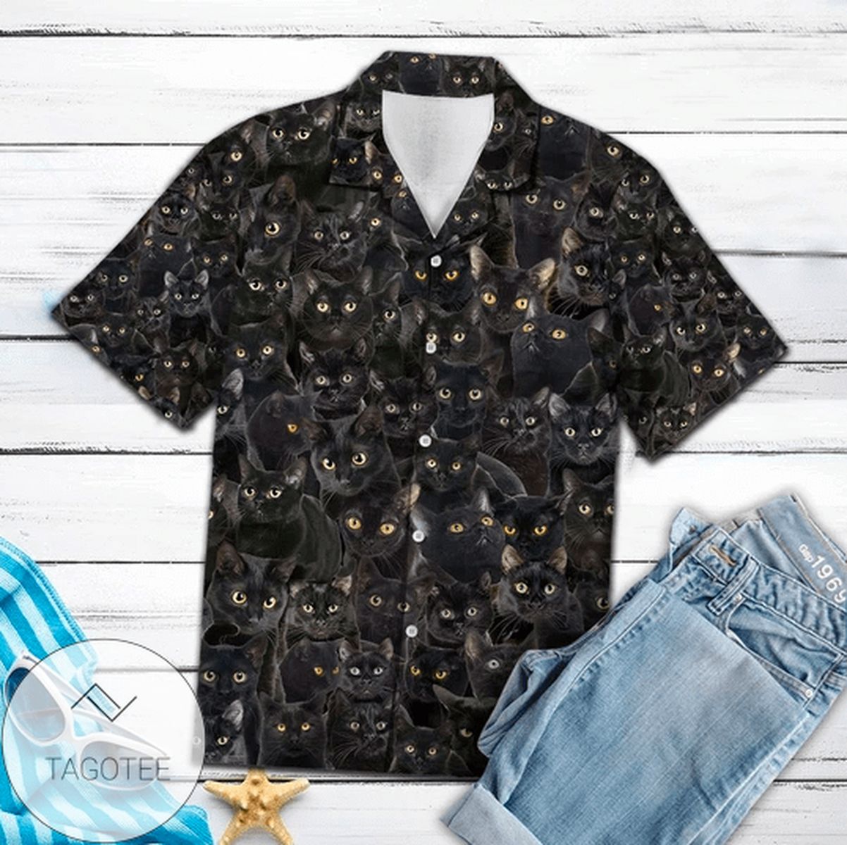 Black Cat Flower Hawaiian Beach Shirt