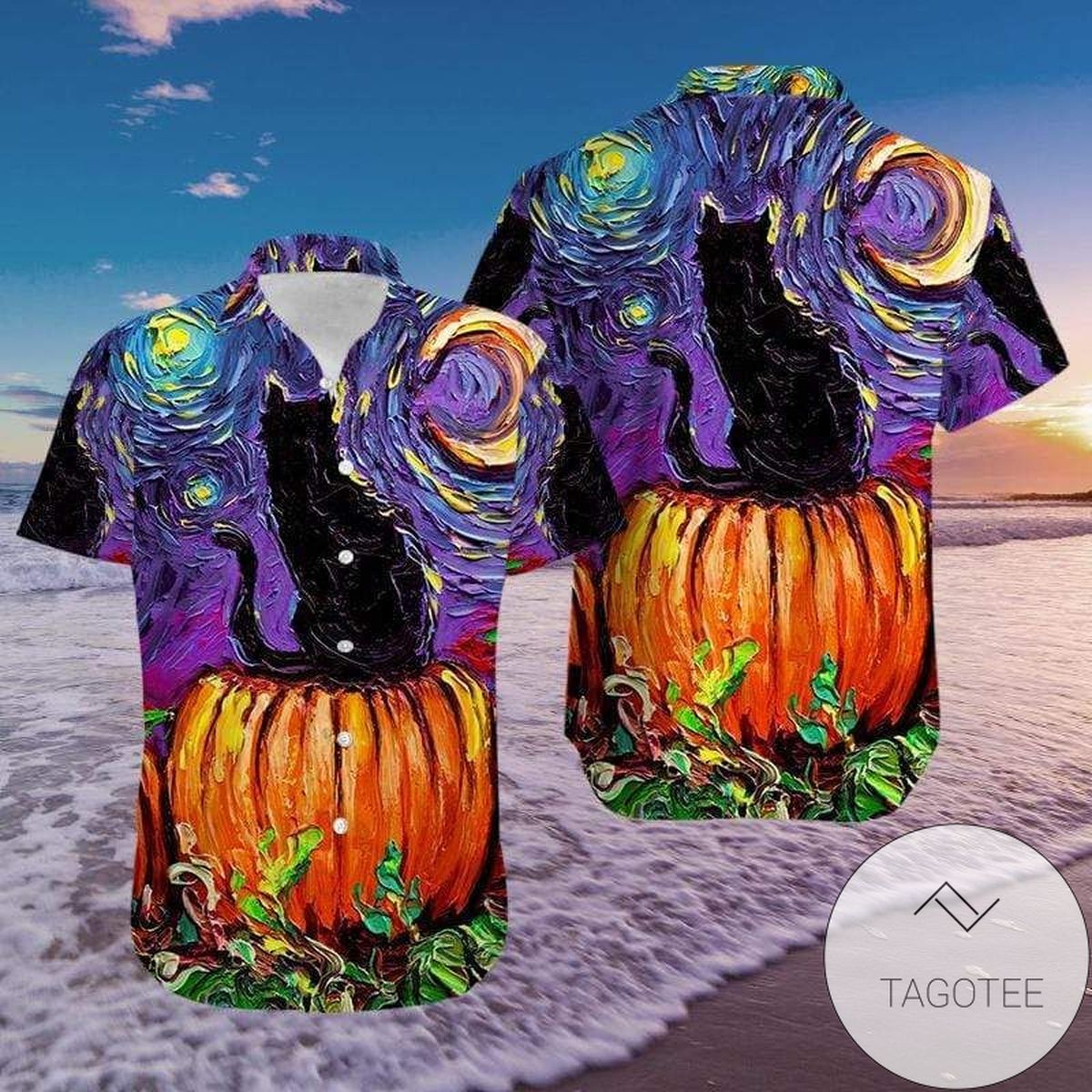 Black Cat Halloween Pattern Hawaiian Shirts