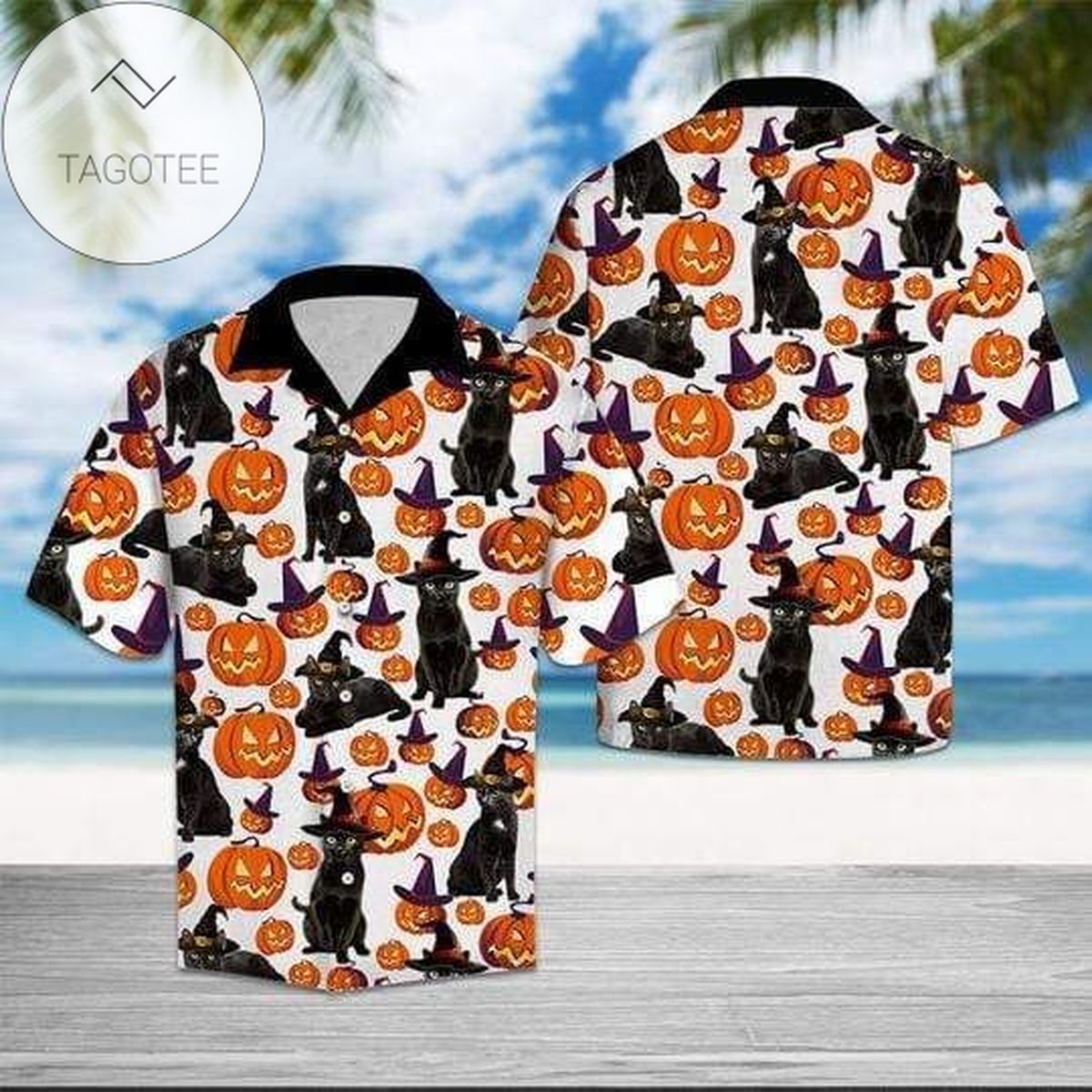 Black Cat Halloween Pattern Hawaiian Shirts