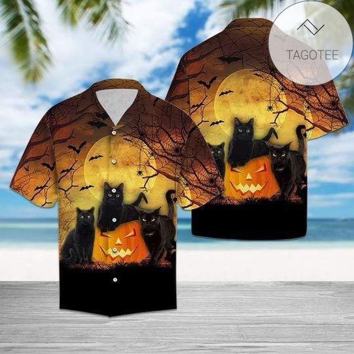 Black Cat Pumpkin Halloween Hawaiian Aloha Shirts