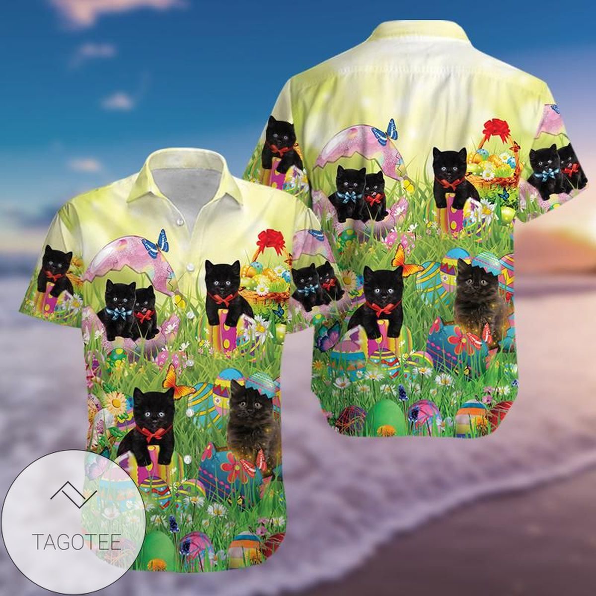 Black Cat Starry Night Van Gogh Halloween Unisex Hawaiian Shirts