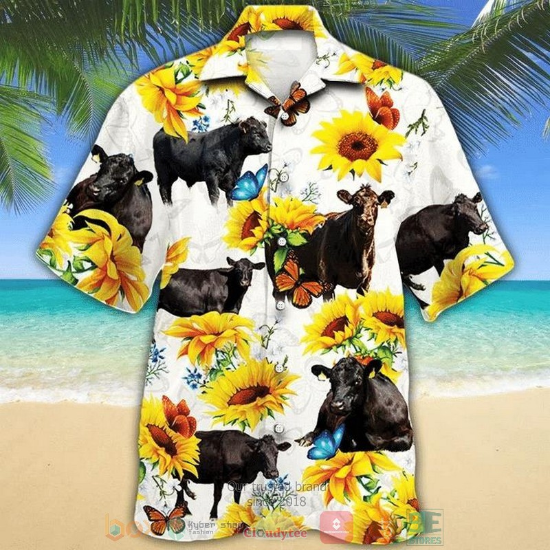 Black Cow hibiscus Hawaiian Shirt