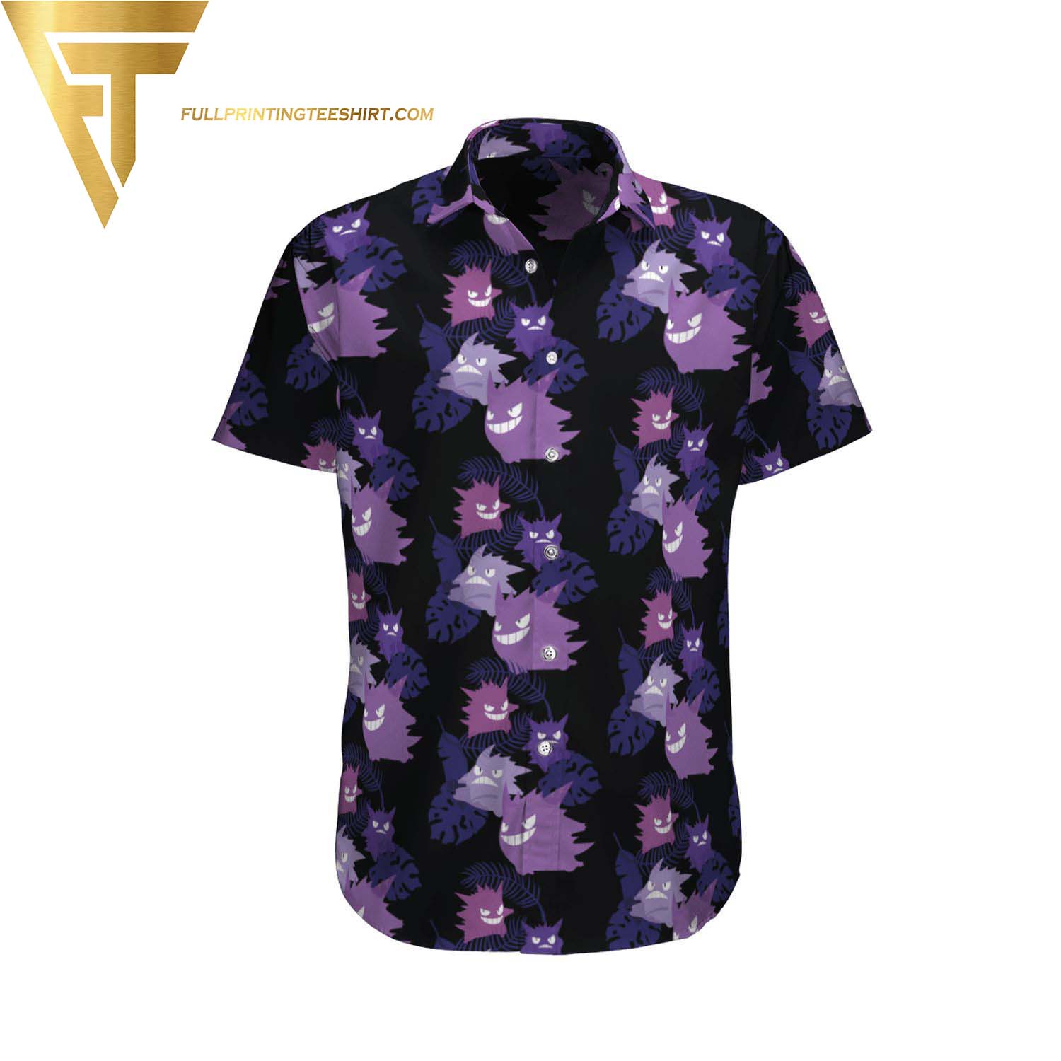 Black Gengar Ghost pokemon Hawaiian Shirt And Beach Shorts