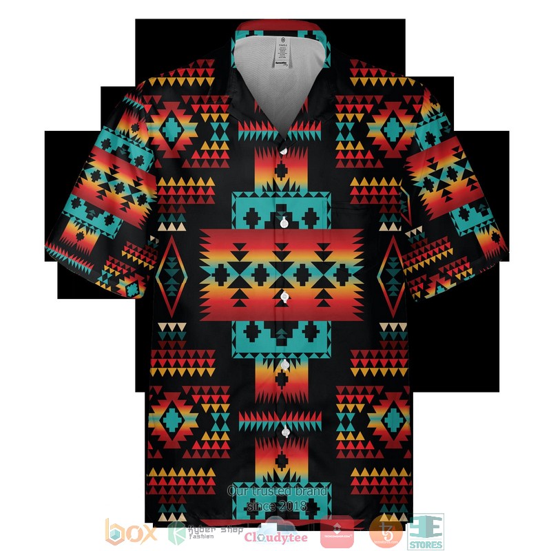 Black Neon Blue Native America Pattern Hawaiian Shirt