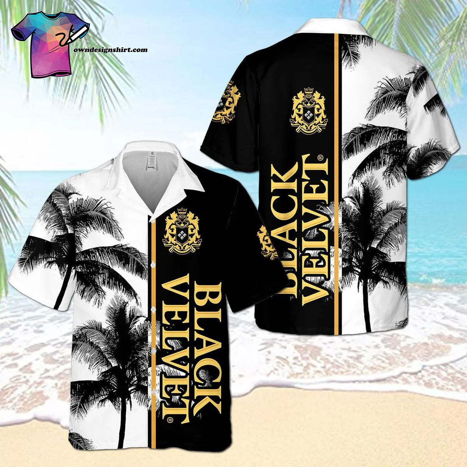 Black Velvet Palm Tree All Over Print Summer Vacation Hawaiian Shirt