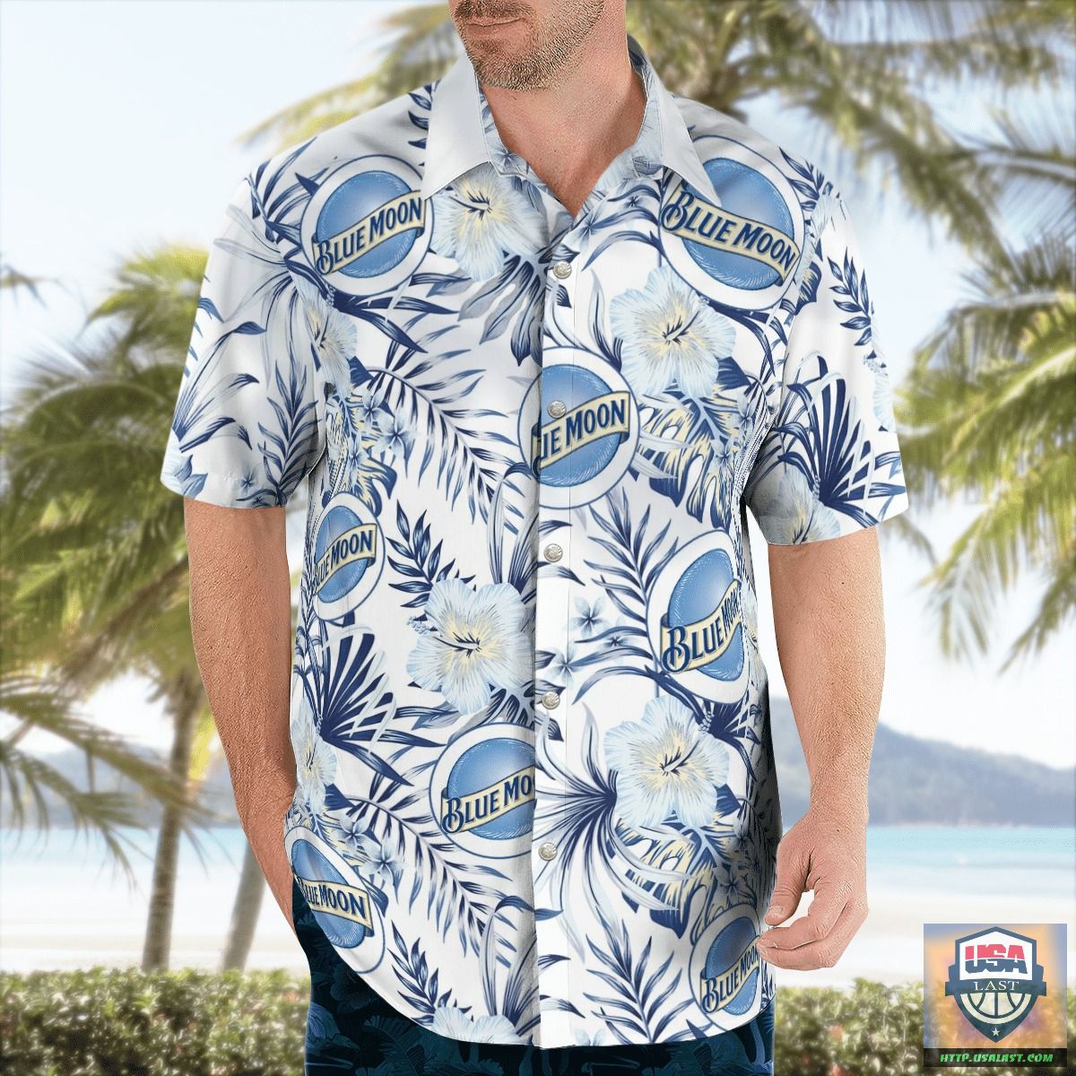 Blue Moon Beer Palm Tree Hawaiian Shirt