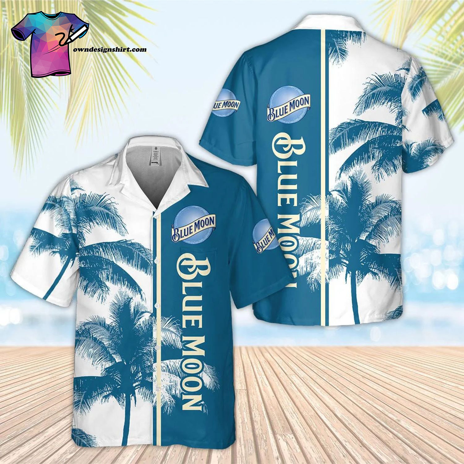 Blue Moon Palm Tree All Over Print Summer Vacation Hawaiian Shirt