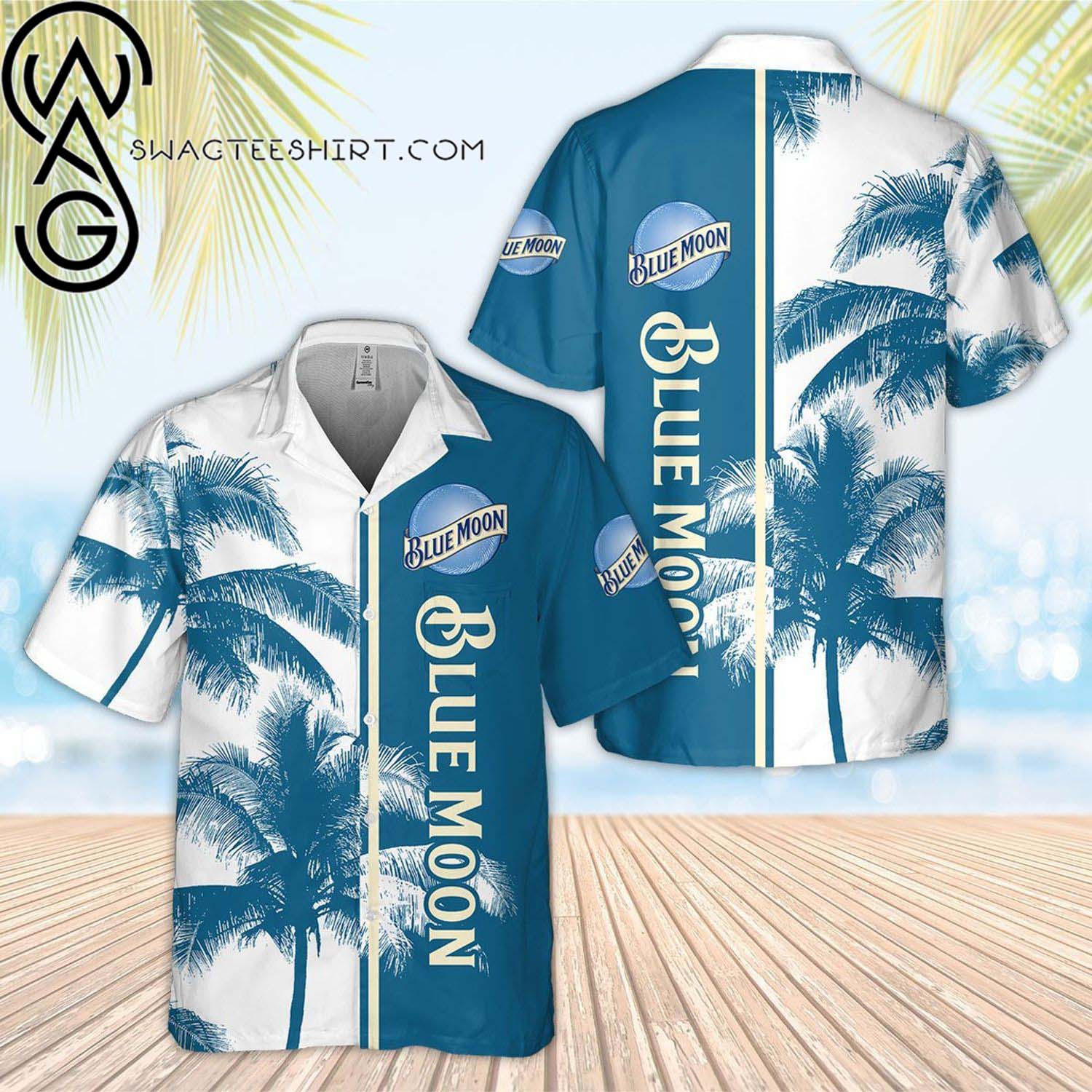 Blue Moon Beer Tropical Leaf Summer Hawaiian Shirt