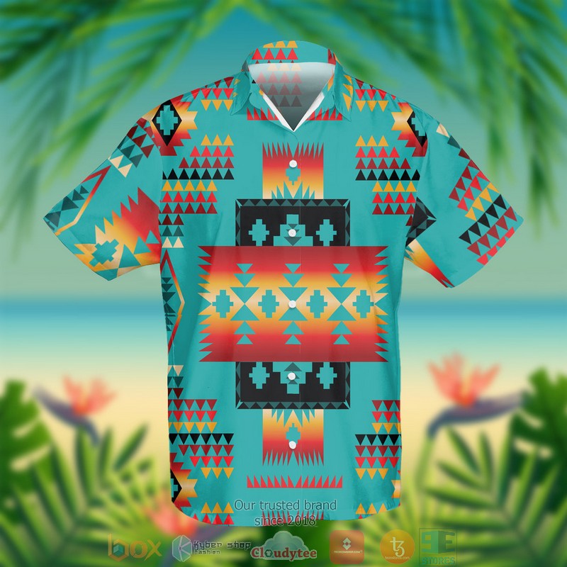 Blue Native Tribes Pattern Native American Hawaiian Shirt