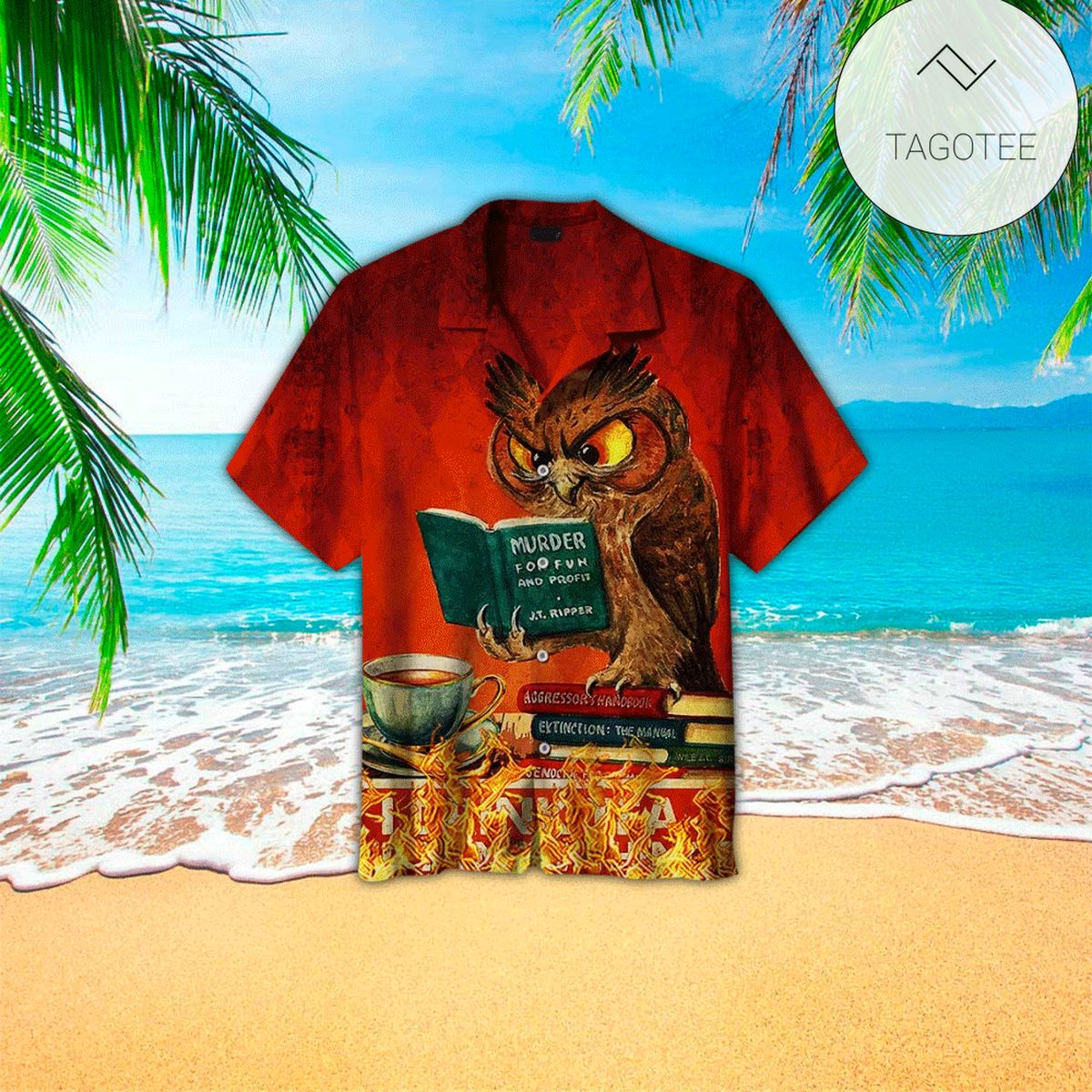 Book Hawaiian Shirt Owls Reading Book Red Aloha Shirt