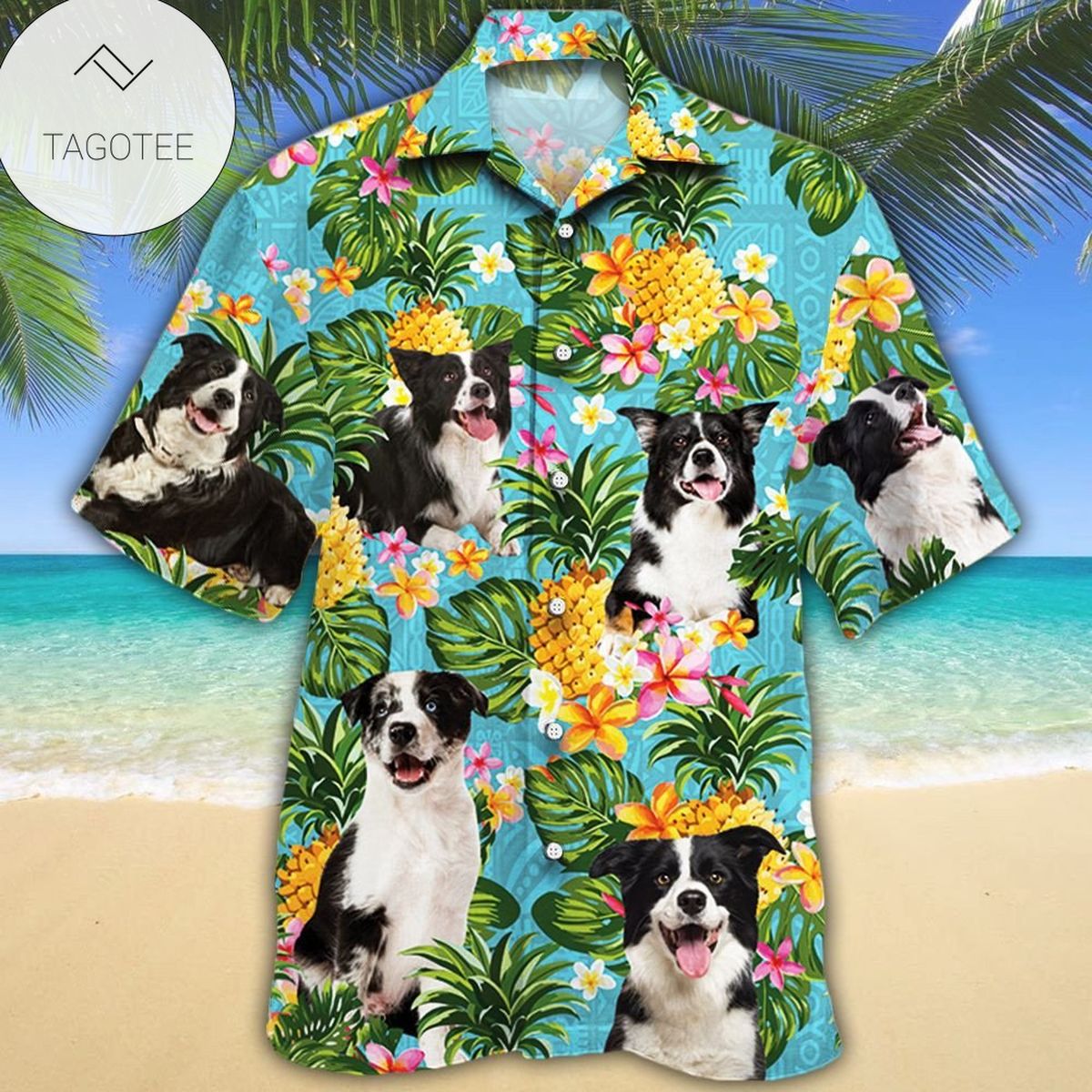 Border Collie Dog Tropical Leaves Hawaiian Shirt