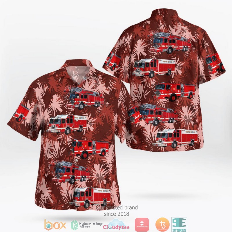 Boston Fire Department Ladder Truck Hawaiian Shirt