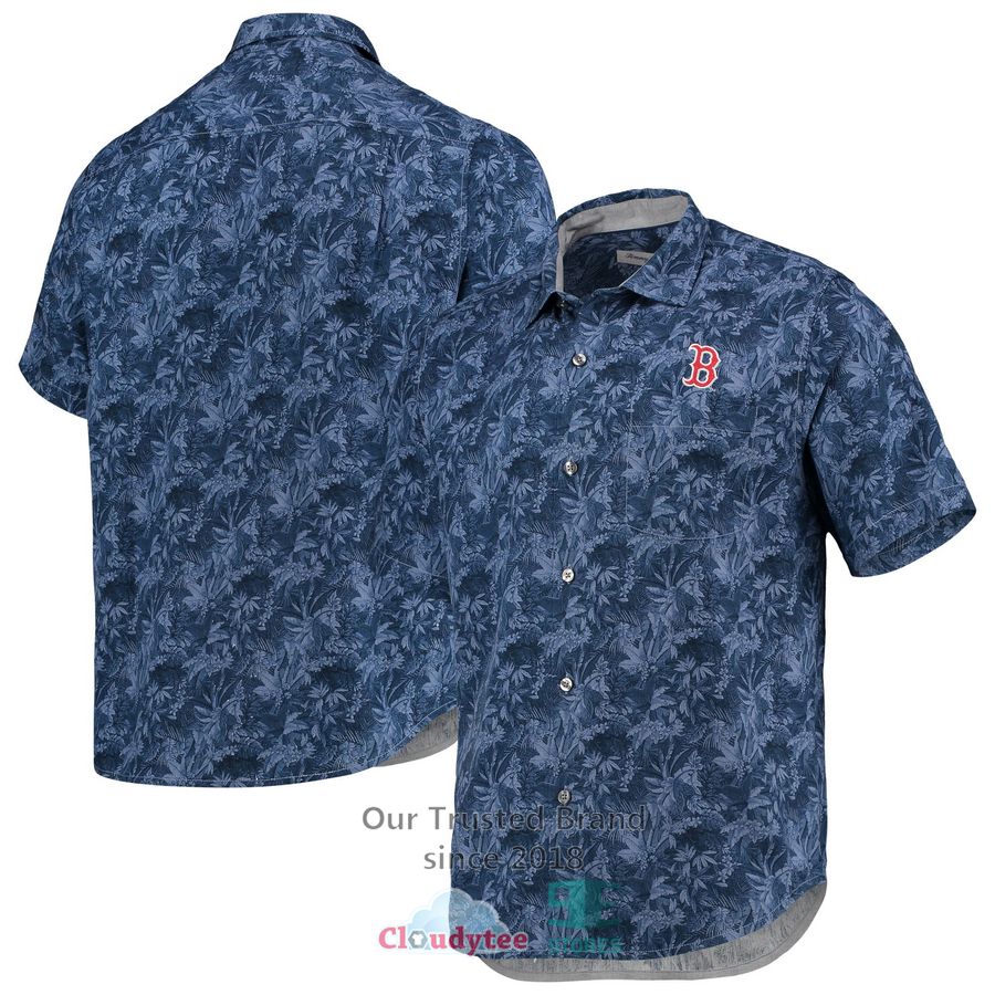 Boston Red Sox Tonal Print Navy Red Hawaiian Shirt