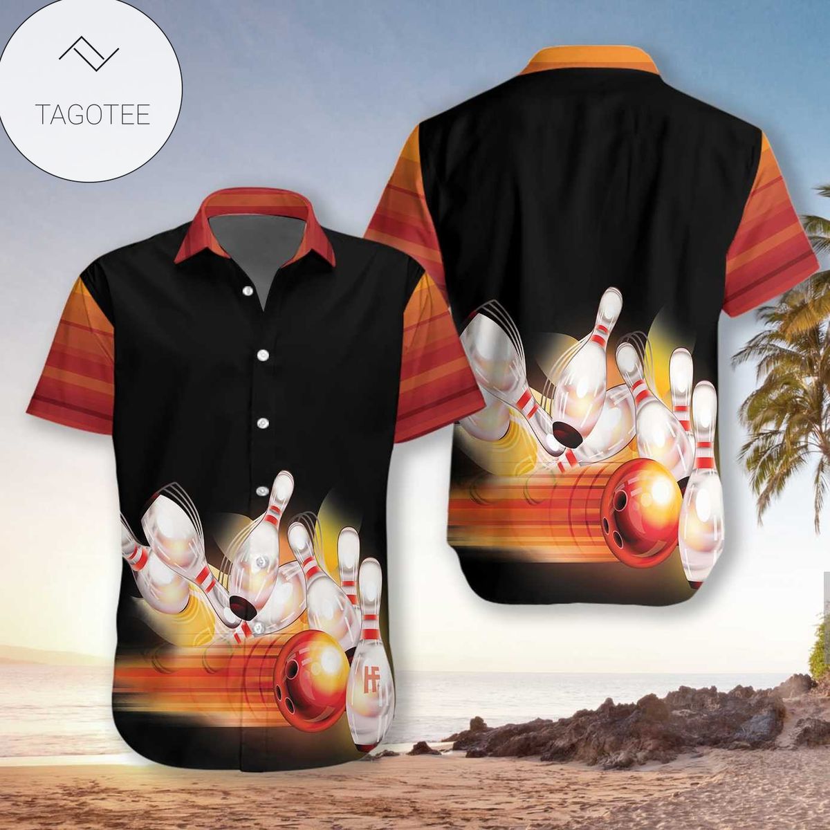 Bowling Ball And Pin Neon Lights Unisex Hawaiian Aloha Shirts