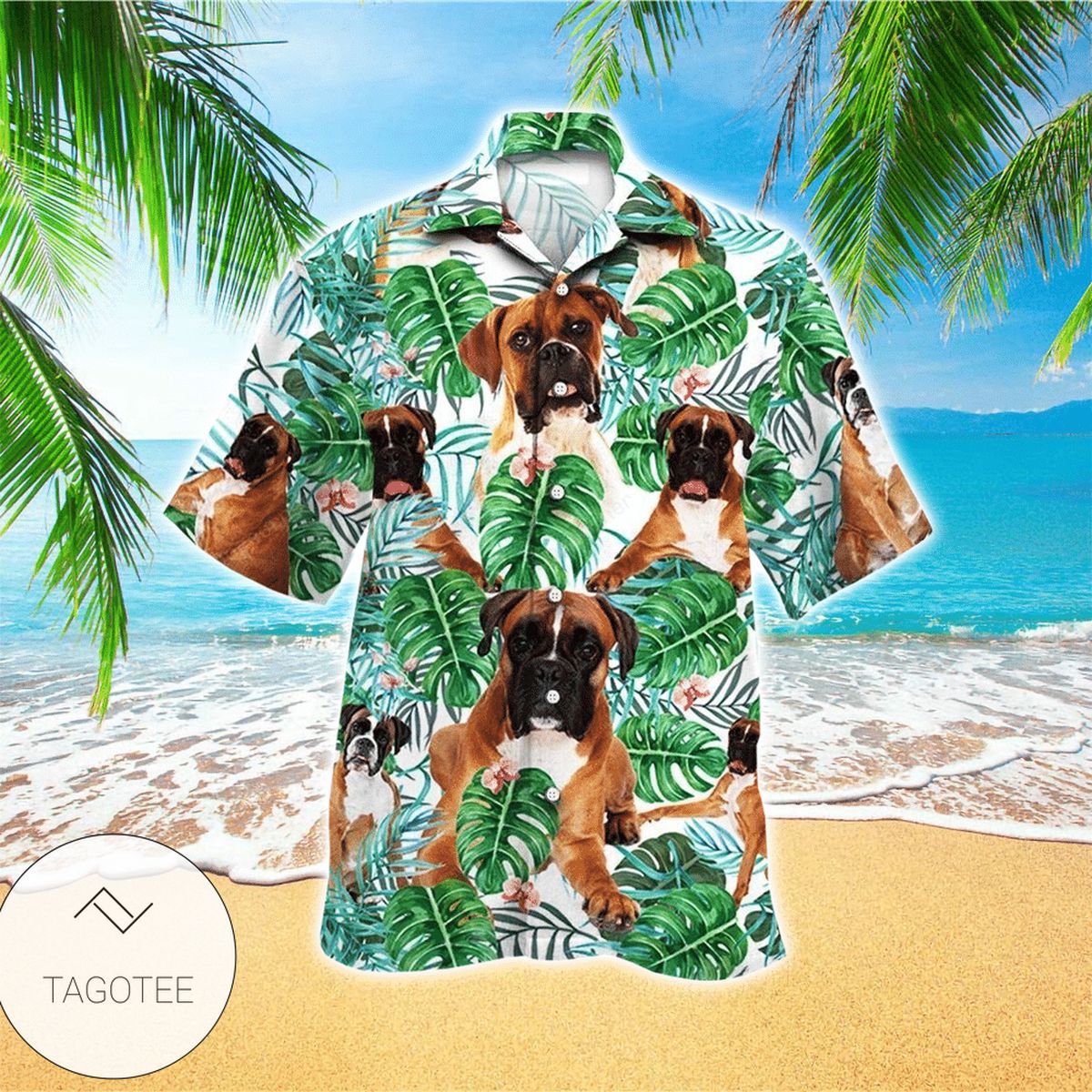 Boxer Dog Lovers Green Floral Pattern Hawaiian Shirt