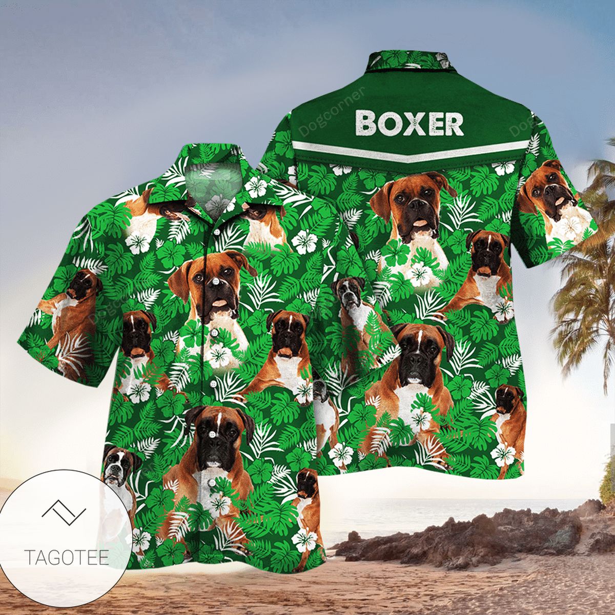 Boxer Dog Looking At You Tropical Plant Hawaiian Shirt