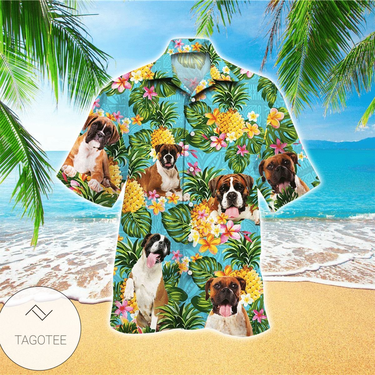 Boxer Dog Looking At You Tropical Plant Hawaiian Shirt