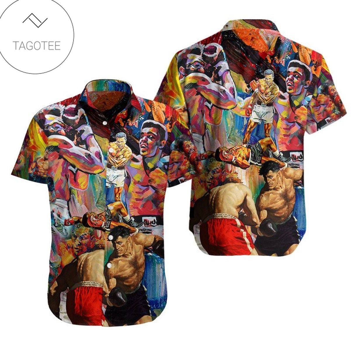 Boxing Tropical Print Short Sleeve Hawaiian Casual Shirt