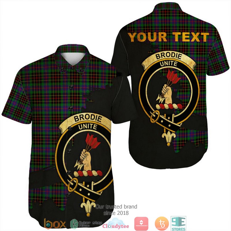 Brodie Modern Tartan Crest Personalized Short Sleeve Hawaiian Shirt