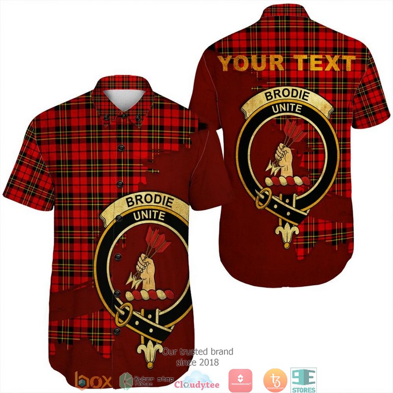 Brodie Hunting Modern Tartan Crest Personalized Short Sleeve Hawaiian Shirt