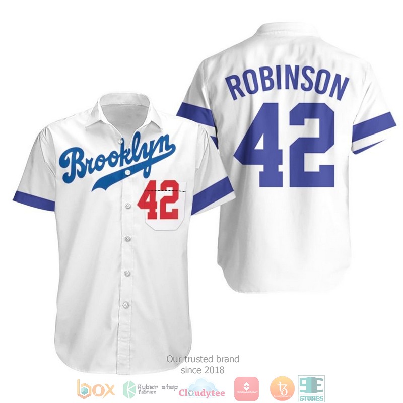 Brooklyn Dodgers Jackie Robinson 42 Mlb White Jersey Inspired Style Hawaiian Shirt