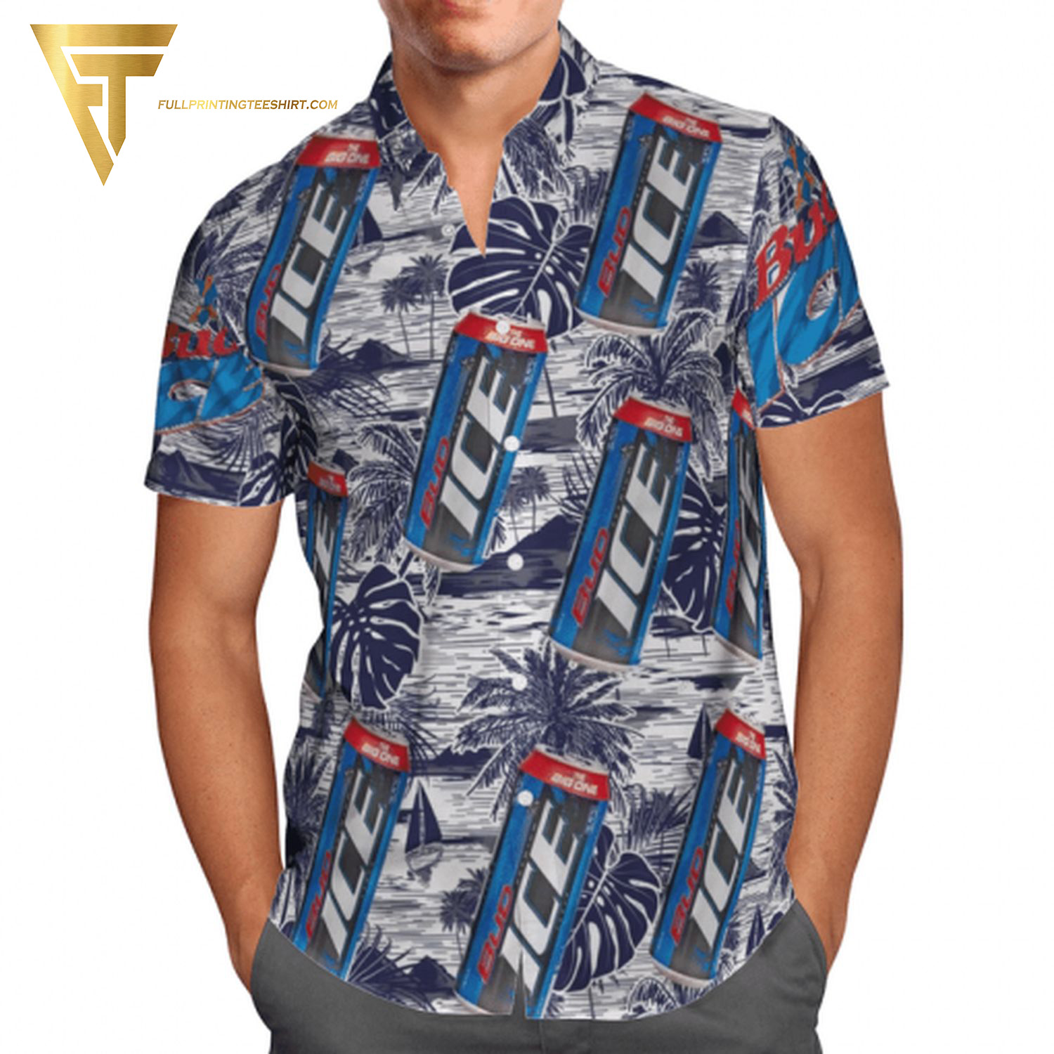 Bud Ice Beer Tropical Leaf Summer Hawaiian Shirt