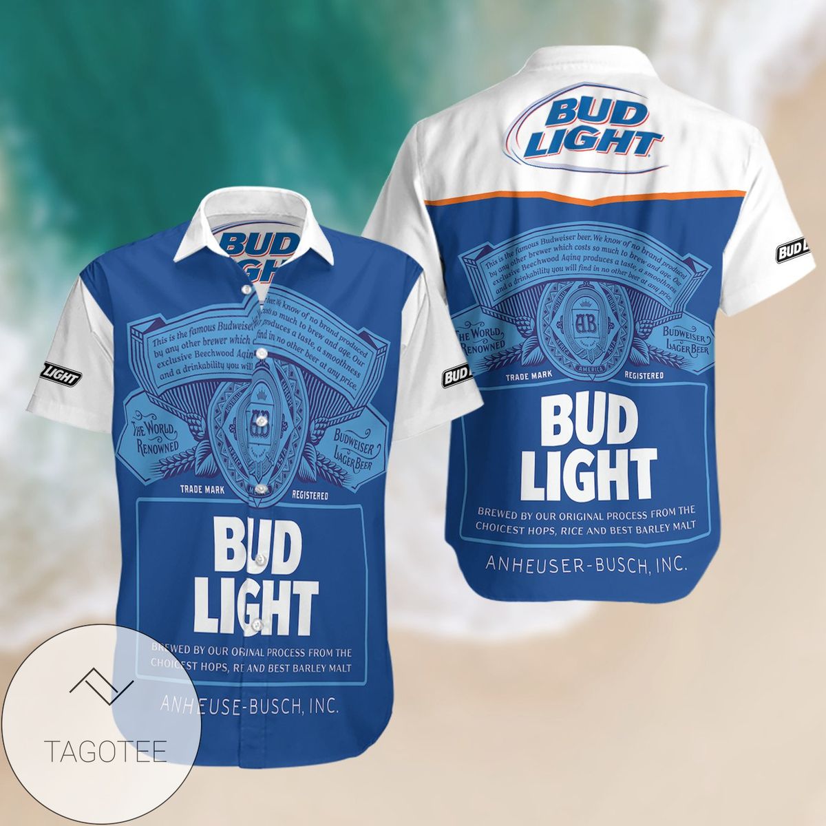 Bud Light Beer All Over Print Summer Short Sleeve Hawaiian Beach Shirt – White