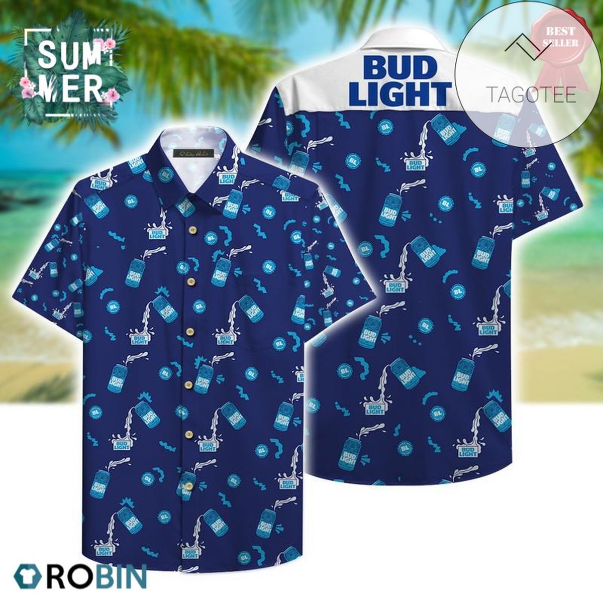 Bud Light Beer Floral Hawaiian Graphic Print Short Sleeve Hawaiian Casual Shirt