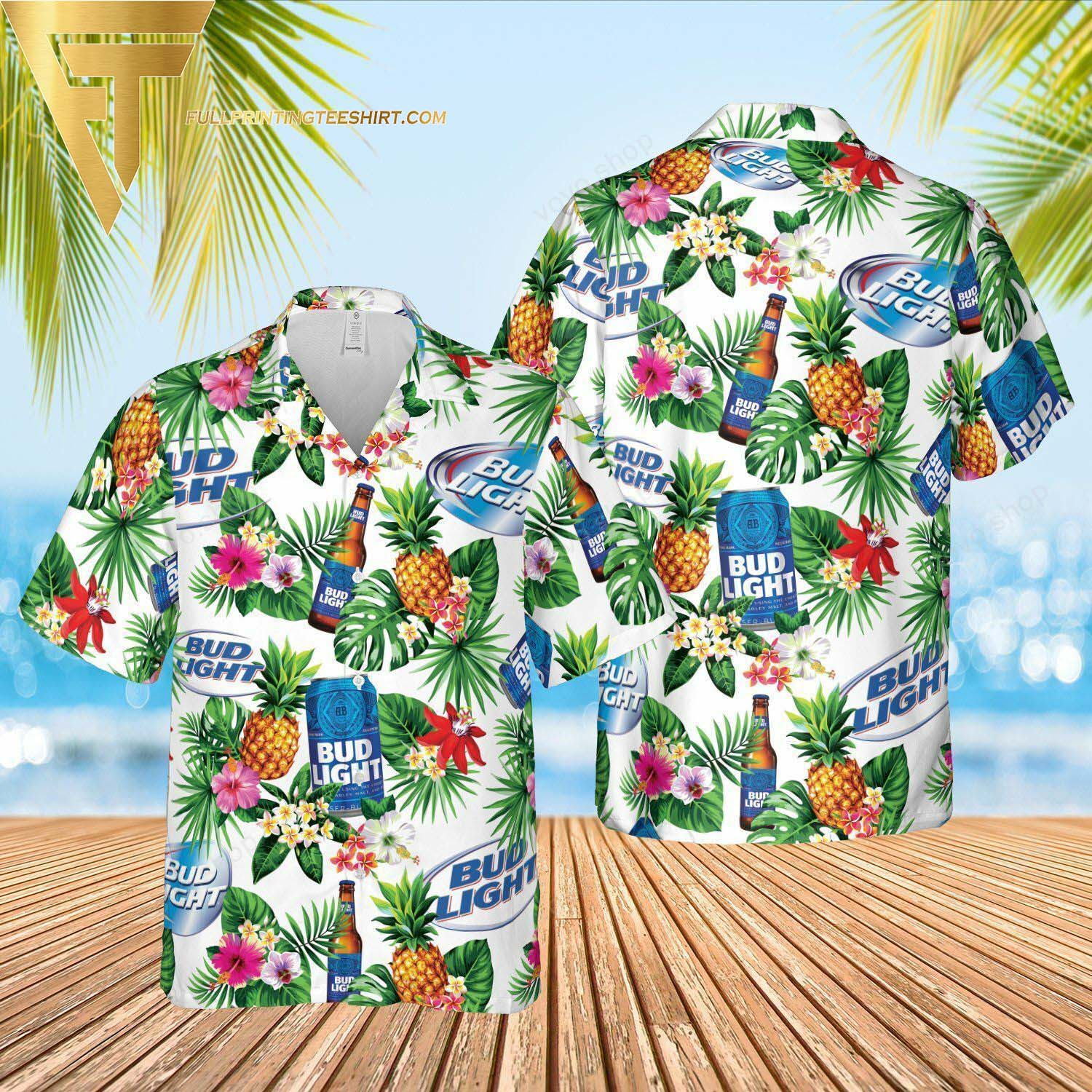 Bud Light Lime Tropical Leaf Summer Hawaiian Shirt