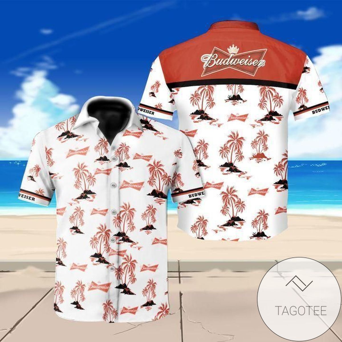 Budweiser Authentic Hawaiian Shirt 2022 White Men Women Beach Wear Short Sleeve Authentic Hawaiian Shirt 2022