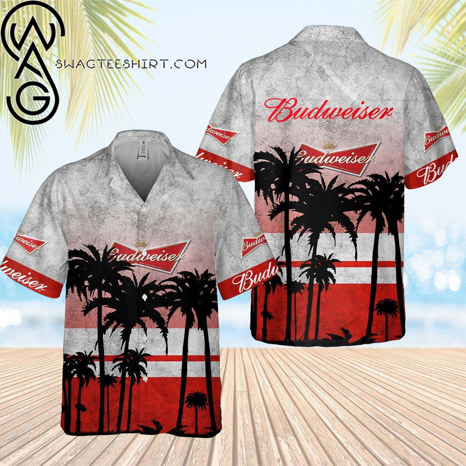 Budweiser Beer Palm Tree All Over Print Summer Vacation Hawaiian Shirt