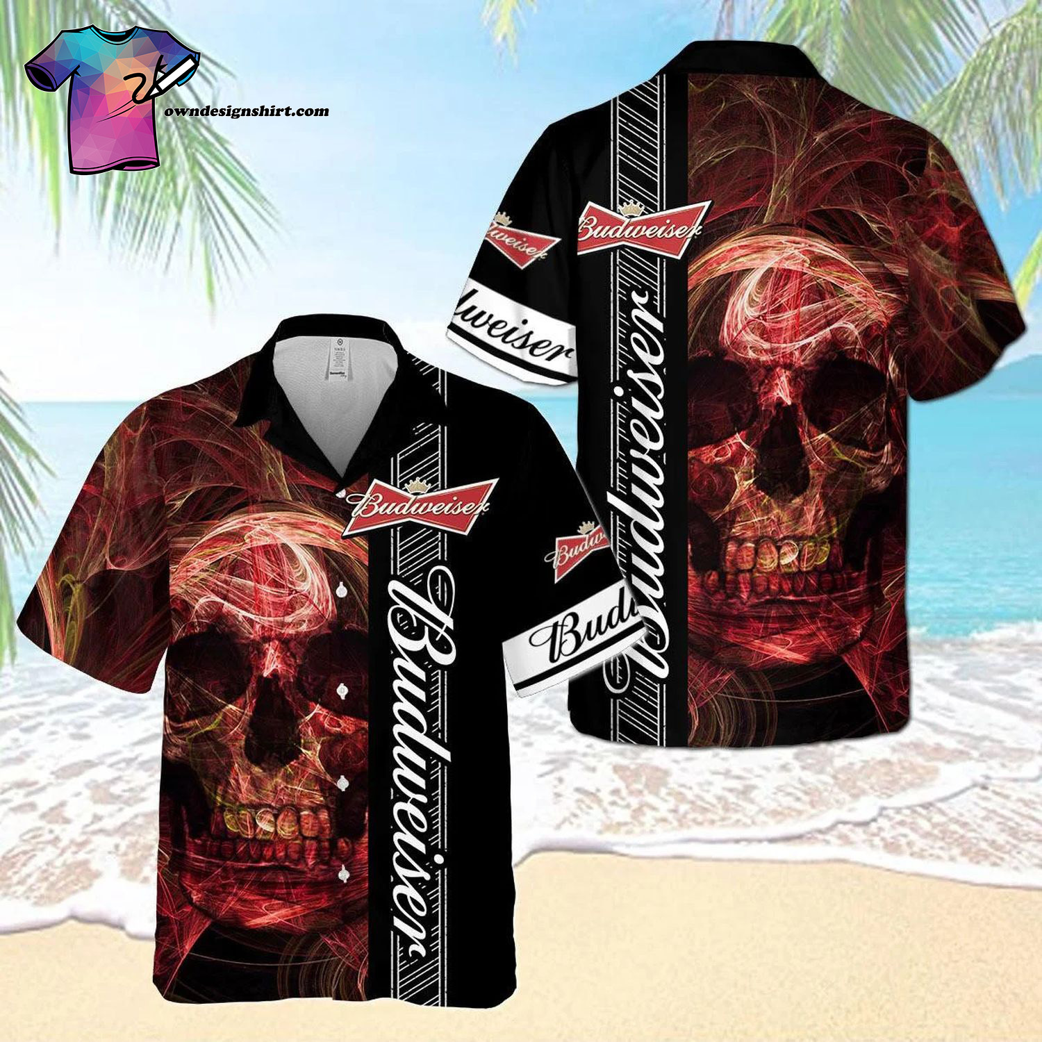 Budweiser Beer Palm Tree All Over Print Summer Vacation Hawaiian Shirt