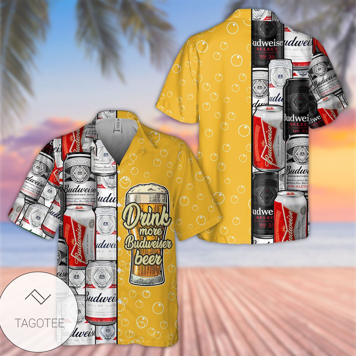 Budweiser Budvar All Over Print 3D Hawaiian Shirt – White