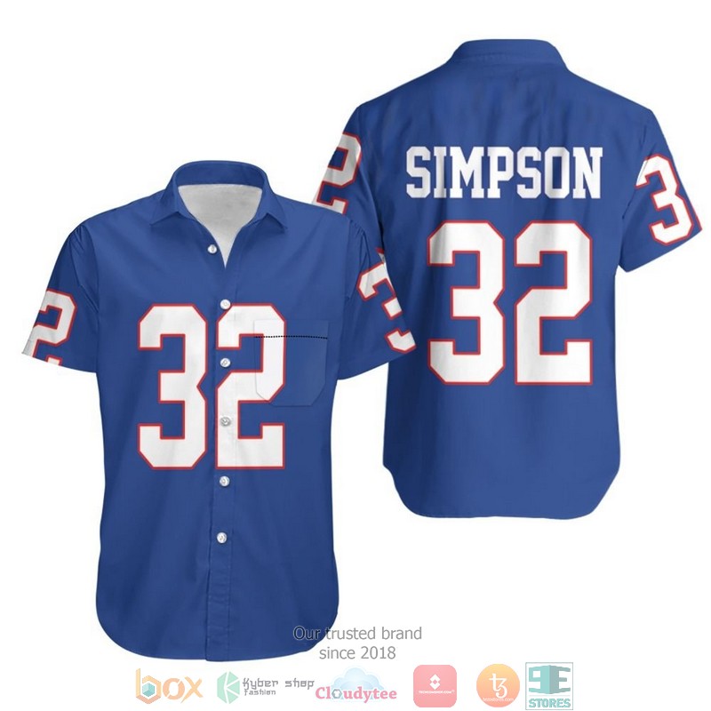 Buffalo Bills 32 O J Simpson Men Royal Vintage Jersey Inspired Style Hawaiian Shirt