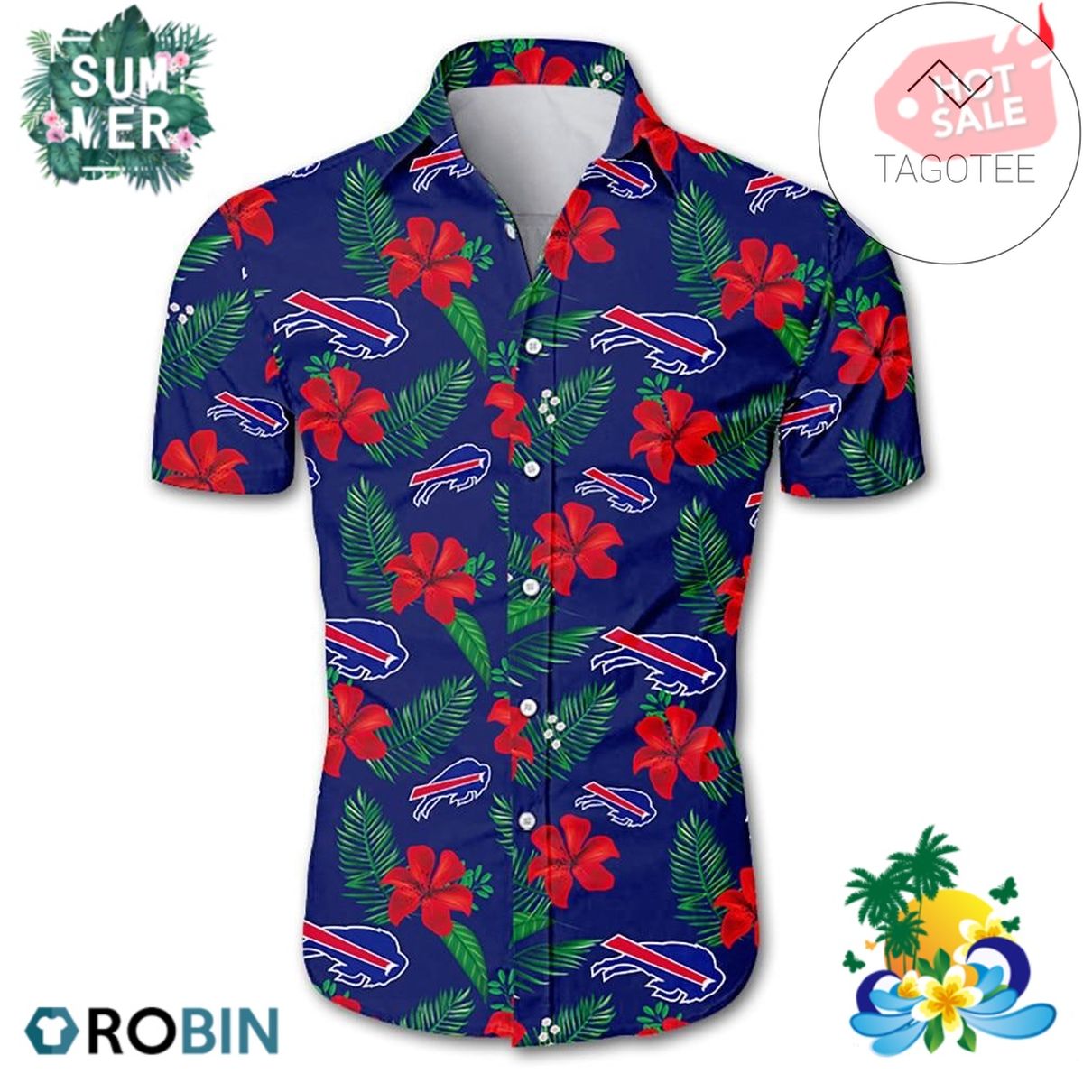 Buffalo Bills All Over Print Summer Short Sleeve Hawaiian Beach Shirt – Royal Blue