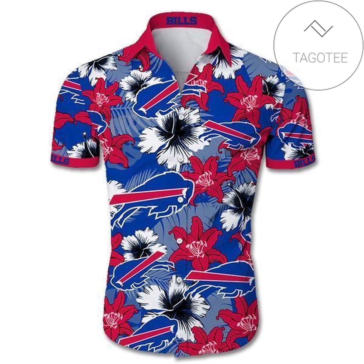 Buffalo Bills Tropical Flower Authentic Hawaiian Shirt 2022 White Men Women Beach Wear Short Sleeve Authentic Hawaiian Shirt 2022