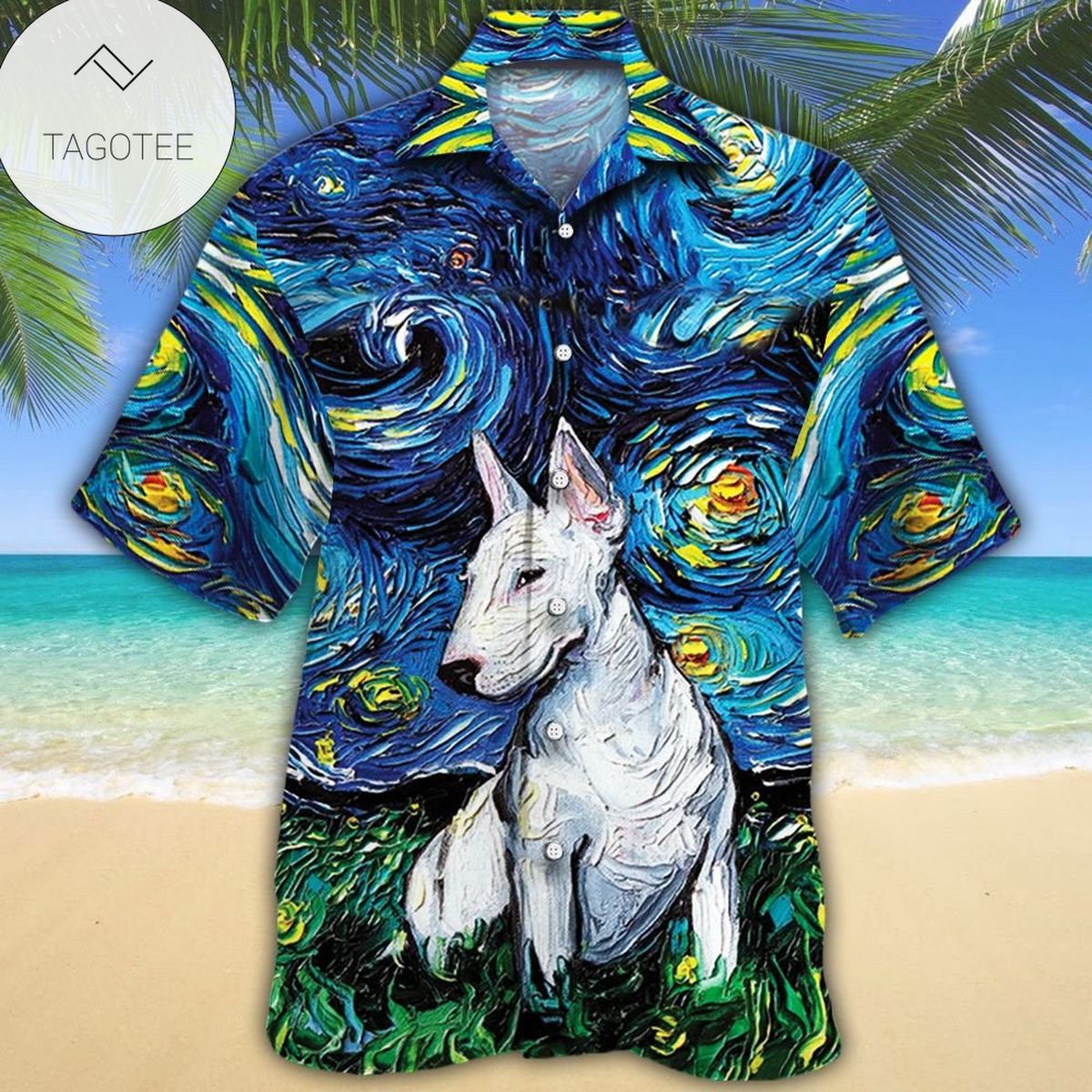 Bull Terrier Dogs 1 Hawaiian Graphic Print Short Sleeve Hawaiian Casual Shirt