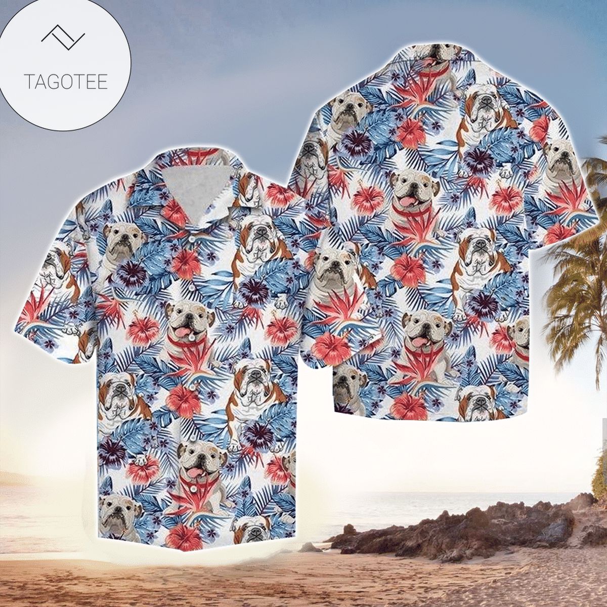 Bulldog Lover Print Short Sleeve Hawaiian Casual Shirt