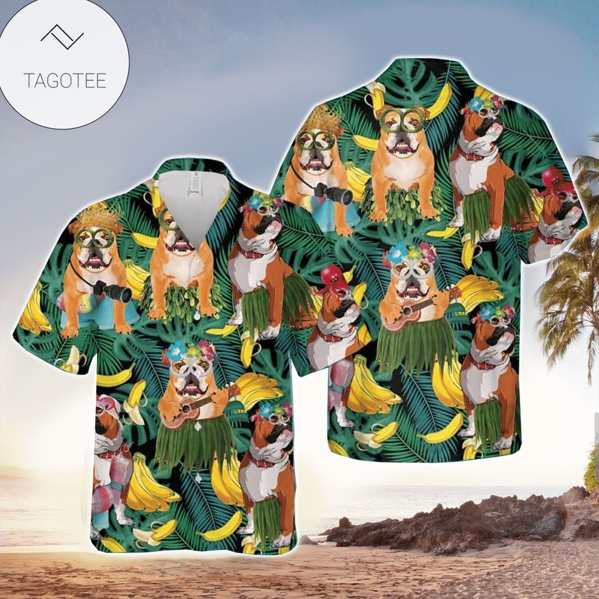 Bulldog Surfing Hawaiian Shirt