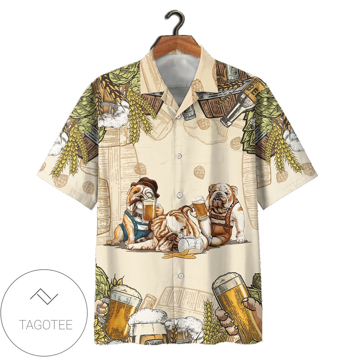 Bulldog Surfing Hawaiian Shirt