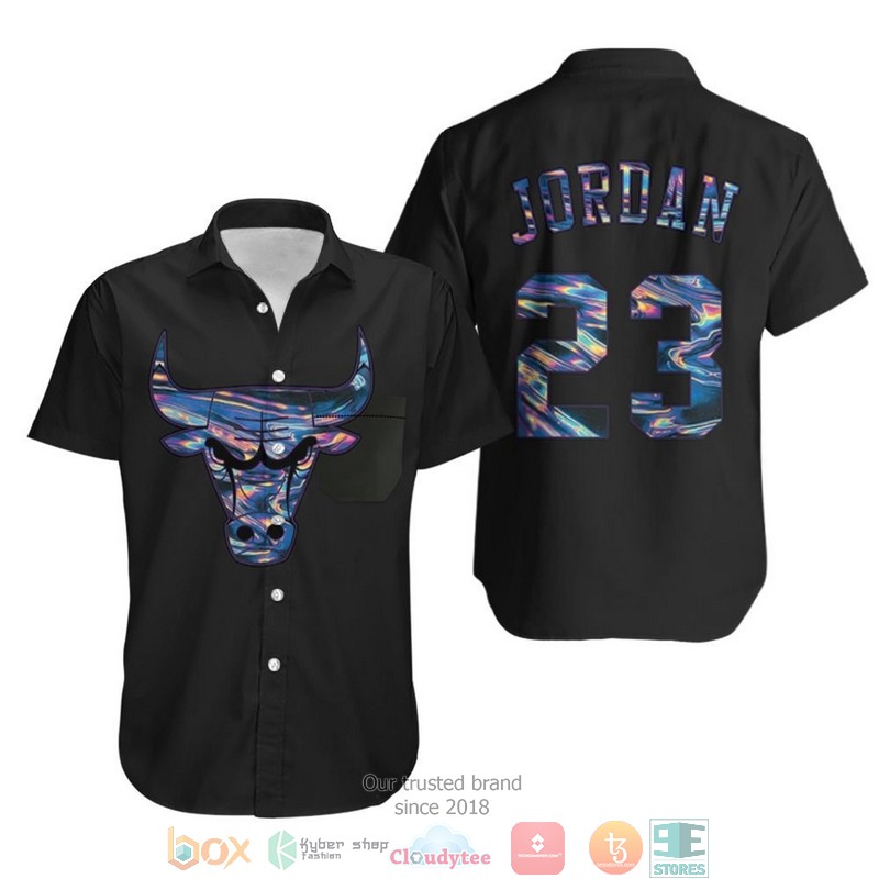 Bulls Michael Jordan Iridescent Holographic Black Jersey Inspired Hawaiian Shirt