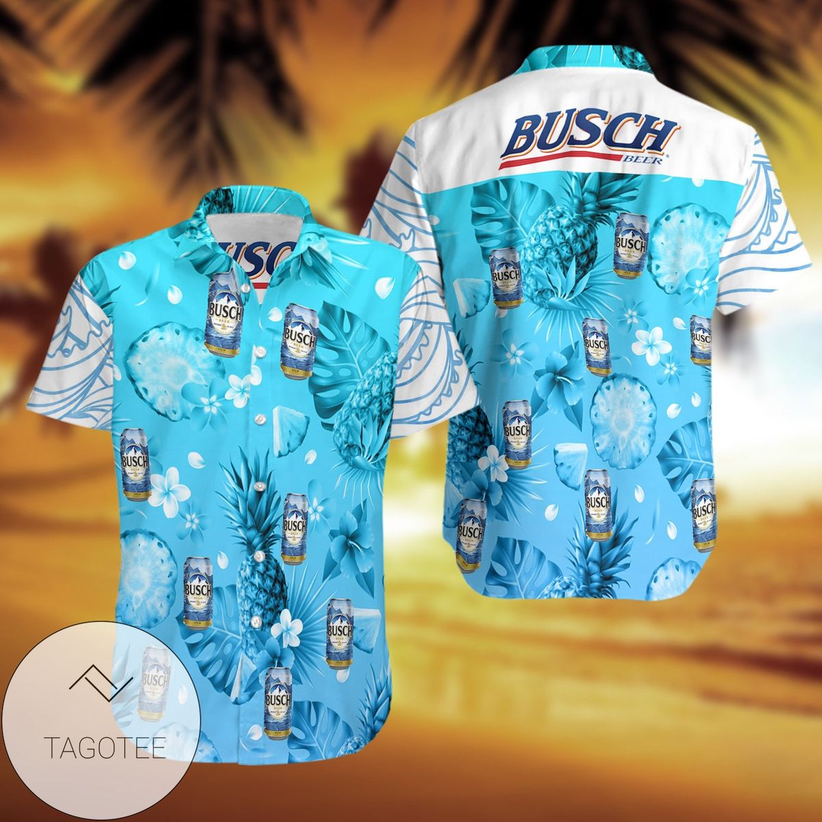 Busch Beer Hawaiian II Graphic Print Short Sleeve Hawaiian Casual Shirt